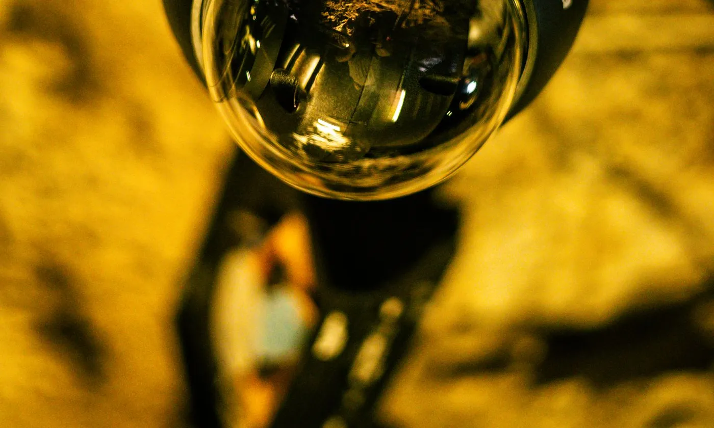 Close-up of a mounted dome surveillance camera
